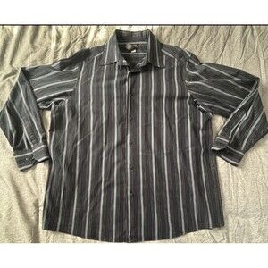 Axcess Men's XL Casual Button Down Shirt Striped Long Sleeve 100% Cotton Blue